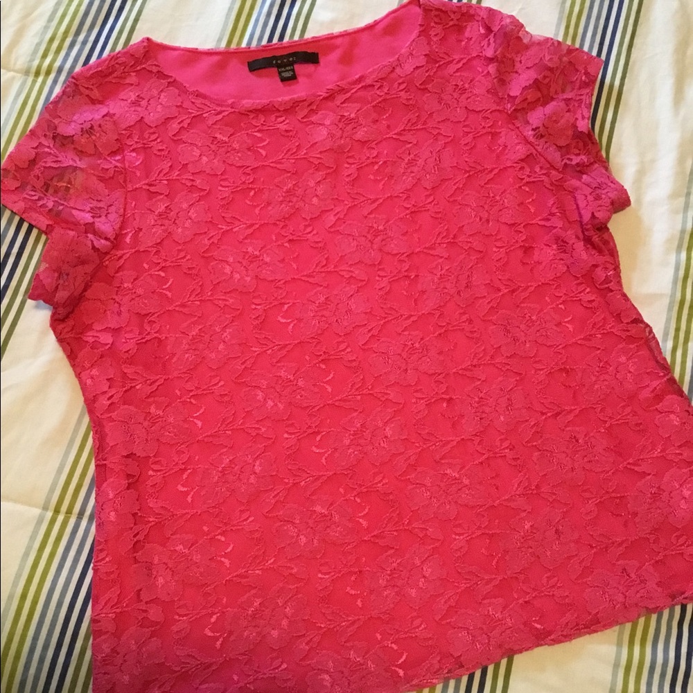 Fever Hot Pink Lace Overlay Shirt